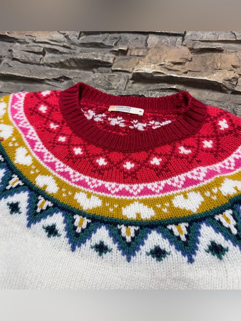 Marine Layer Archive Alpine Pullover Sweater Women Medium Off White Wool Casual - Picture 3 of 7